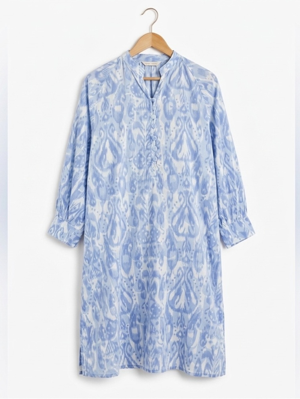 Khaadi Ikat Midi Dress Balloon Sleeves Periwinkle Size 12 Cotton